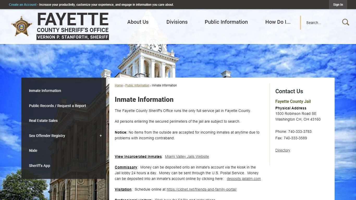 Inmate Information | Fayette Sheriff's Office, OH